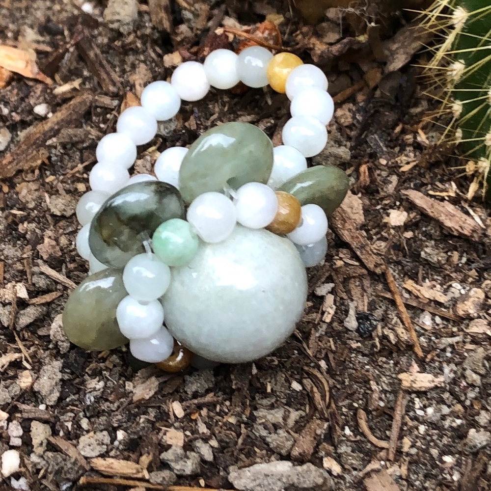 Burma Jade Flower Ring Handcrafted